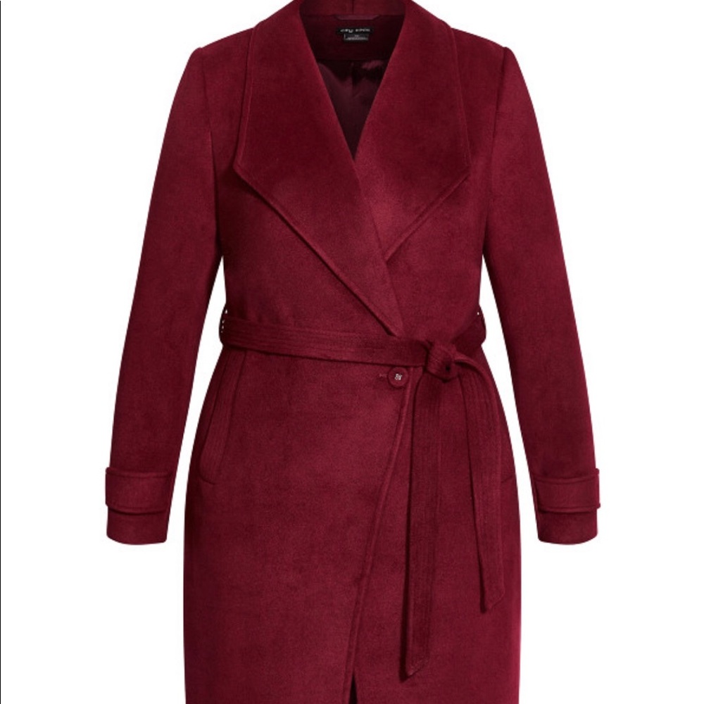 City Chic So Sleek Coat in Ruby Size XXL